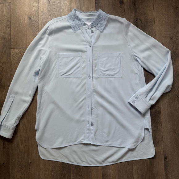 Burberry Tops - Burberry Light Blue Button-Up Shirt with Lace Collar